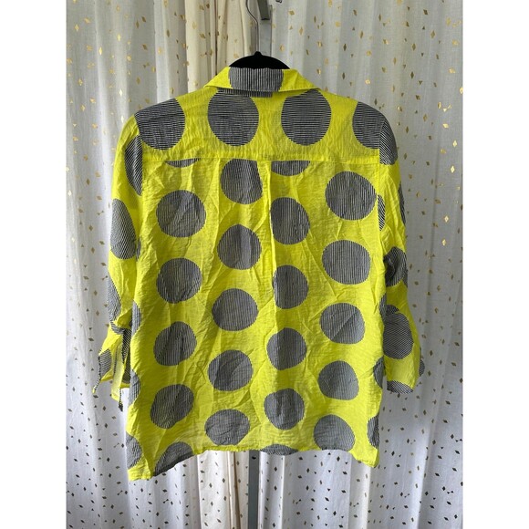 Multiples In The Round Geometric Front Gather Bell Sleeve Button Down Shirt S - Picture 5 of 7